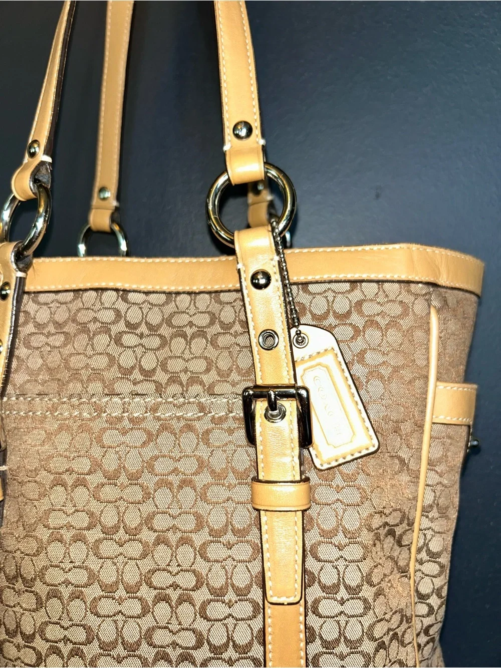 Coach Signature Jacquard Leather Gallery Shoulder Tote Bag Iconic Mini Kissing C - Picture 2 of 16